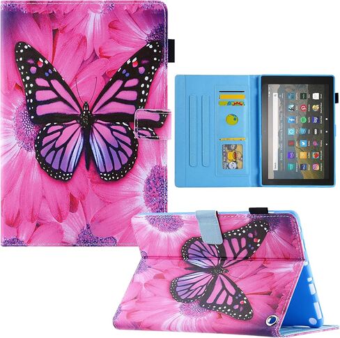 حافظة Dteck لجهاز Amazon Kindle Fire 7 اللوحي الجديد إصدار الجيل الثاني عشر 2022، محفظة واقية من جلد البولي يوريثان، غطاء ذكي بزوايا رؤية متعددة مع ميزة إيقاظ النوم التلقائي، فراشة وردية in Saudi Arabia