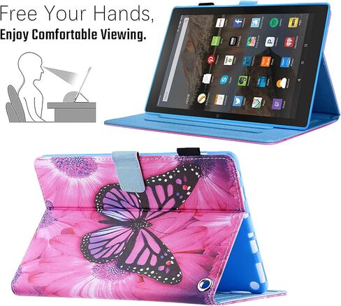 حافظة Dteck لجهاز Amazon Kindle Fire 7 اللوحي الجديد إصدار الجيل الثاني عشر 2022، محفظة واقية من جلد البولي يوريثان، غطاء ذكي بزوايا رؤية متعددة مع ميزة إيقاظ النوم التلقائي، فراشة وردية in Saudi Arabia
