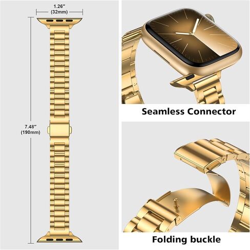 Tasikar Band Compatible with Apple Watch Band 49mm 46mm 45mm 44mm 42mm 41mm 40mm 38mm Women Stainless Steel Metal Replacement Strap Compatible with iWatch Ultra SE Series 10 9 8 7 6 5 4 3, Gold in Saudi Arabia