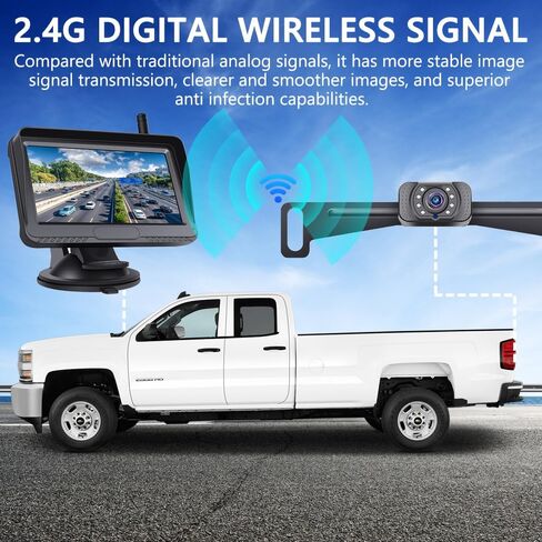 كاميرا احتياطية لاسلكية مع إشارة رقمية ثابتة 4.3 بوصة نظام مراقبة كاميرا الرؤية الخلفية HD1080P كاميرا عكسية للرؤية الليلية مقاومة للماء للسيارة والشاحنات وسيارات الدفع الرباعي والشاحنات والمقطورة وRV in Kuwait