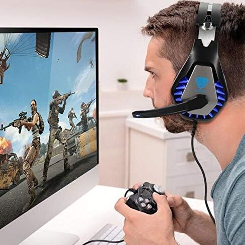 Gaming Headset for PS4, Xbox One, PC, PS5, Laptop, Mac, Nintendo Switch, 3.5MM Noise Cancelling Over Ear Headphones with Mic, Bass Surround, Soft Memory Earmuffs (Black) in Kuwait