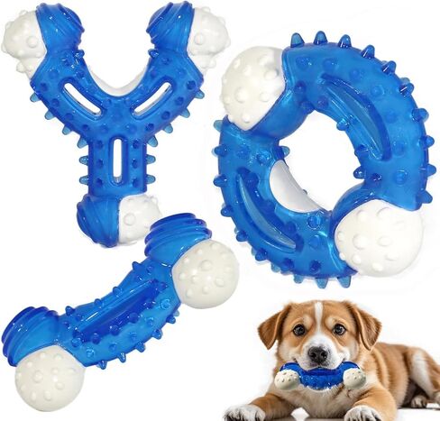 Dog Chew Toys 3-Pack - Puppy Teething Toys for Small to Medium Dogs, Natural Rubber-Coated Tough Nylon for Teething Puppies, Provide The Perfect Balance Between Durability and Softness, Blue in Kuwait