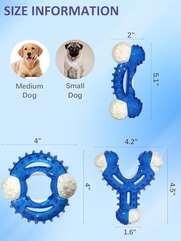 Dog Chew Toys 3-Pack - Puppy Teething Toys for Small to Medium Dogs, Natural Rubber-Coated Tough Nylon for Teething Puppies, Provide The Perfect Balance Between Durability and Softness, Blue in Kuwait