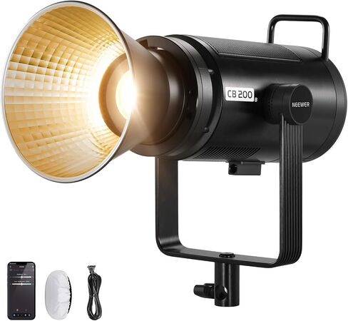 NEEWER CB200 210W LED فيديو ضوء مع تحكم 2.4G/APP، 5600K ضوء النهار COB إضاءة الإخراج المستمر للتصوير الفوتوغرافي مع 98500lux/m، CRI97+/TLCI97+، 9 مشاهد، PWM Dimming، Bowens Mount in Kuwait