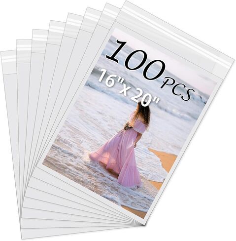 Acid-Free Picture Sleeves, 100Pack Crystal Clear Storage Bags for 18x24 Art Prints, Pictures, Photos, Frame Mats (Bag Size: 18 1/2"x24 2/5") in Saudi Arabia