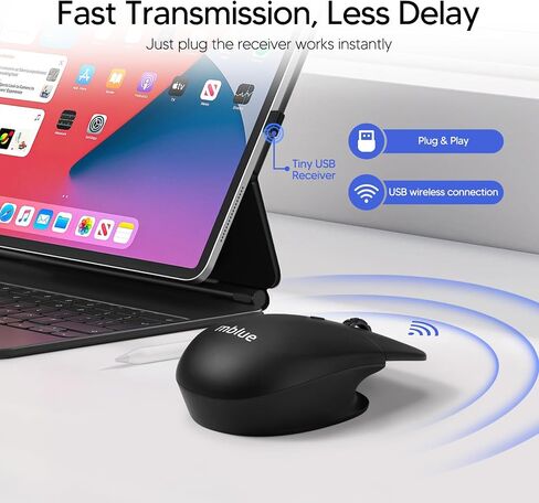 ماوس لاسلكي خفيف الوزن ومريح، 2.4 جيجا هرتز مع مستقبل USB صغير، شحن من النوع C، تتبع بصري 1600 نقطة في البوصة، عالمي للكمبيوتر الشخصي/Mac/الكمبيوتر المحمول - أسود in Saudi Arabia