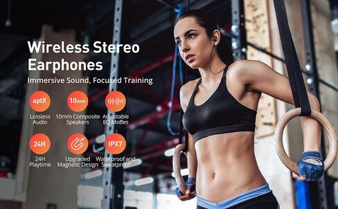 Powerhouse Performance: Unleash Energy! IPX7 Waterproof Wireless Headphones, 16H Playtime, Bluetooth V5.2, Magnetic Connection, Sports Earbuds for Running, Mic (Black). in Saudi Arabia