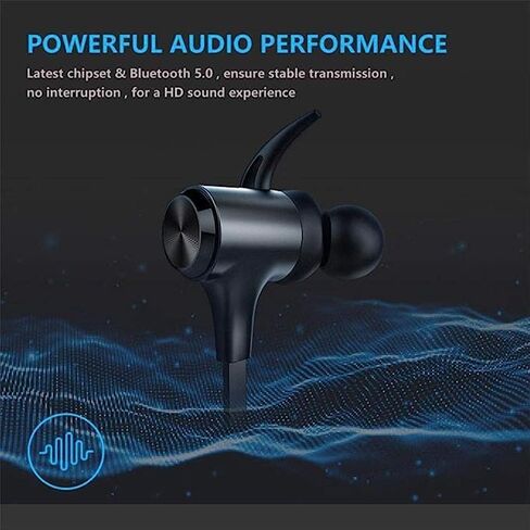 Powerhouse Performance: Unleash Energy! IPX7 Waterproof Wireless Headphones, 16H Playtime, Bluetooth V5.2, Magnetic Connection, Sports Earbuds for Running, Mic (Black). in Saudi Arabia