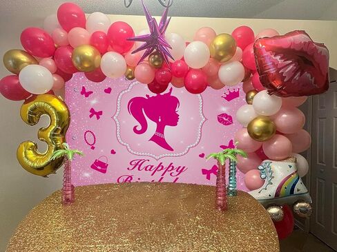 5x3FT Pink Princess Happy Birthday Shiny Backdrop Princess Theme Background Banner Beautiful Girl's Birthday Party Baby Shower Room Decoration Props in Saudi Arabia