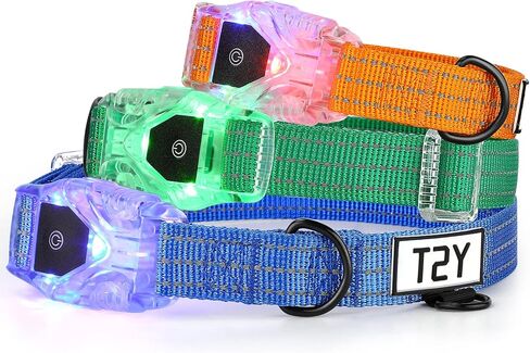 أطواق الكلاب T2Y، طوق للكلاب قابل لإعادة الشحن 3 في 1 مزود بإضاءة LED، طوق للكلاب مقاوم للماء بنسبة 100% وطوق أساسي مع فك سريع، مناسب للاستخدام في جميع الأحوال الجوية لزيادة أمان الكلاب، أخضر M in Kuwait