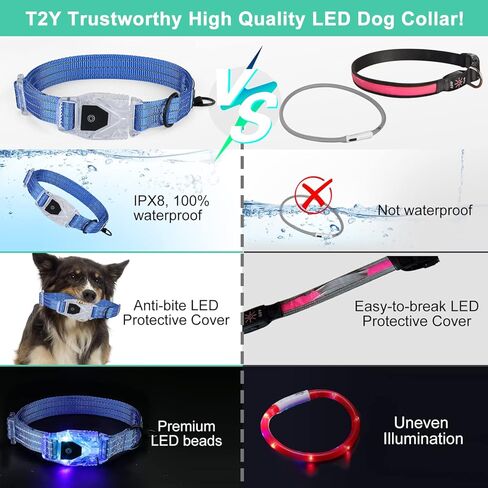 أطواق الكلاب T2Y، طوق للكلاب قابل لإعادة الشحن 3 في 1 مزود بإضاءة LED، طوق للكلاب مقاوم للماء بنسبة 100% وطوق أساسي مع فك سريع، مناسب للاستخدام في جميع الأحوال الجوية لزيادة أمان الكلاب، أخضر M in Kuwait