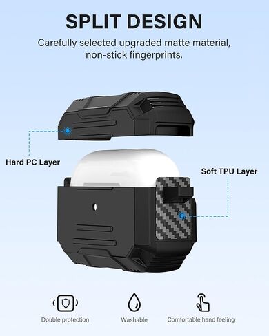 Vakoo AirPods 3rd Generation Case with Keychain, Hybrid Shockproof Full Body Rugged Protective Cover for AirPods 3 (2021) - Black in Saudi Arabia