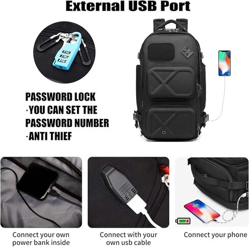 حقيبة ظهر للكمبيوتر المحمول كبيرة جدًا للسفر من Backpack Islanders مع حقيبة ظهر جامعية بمنفذ شحن USB | حقيبة ظهر للسفر للكمبيوتر مضادة للسرقة للرجال والنساء (أسود، كبير 35 لتر) in Kuwait