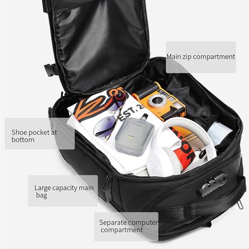 حقيبة ظهر للكمبيوتر المحمول كبيرة جدًا للسفر من Backpack Islanders مع حقيبة ظهر جامعية بمنفذ شحن USB | حقيبة ظهر للسفر للكمبيوتر مضادة للسرقة للرجال والنساء (أسود، كبير 35 لتر) in Kuwait