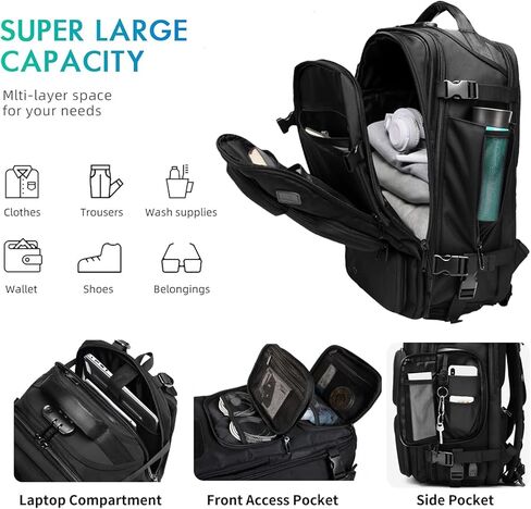 حقيبة ظهر للكمبيوتر المحمول كبيرة جدًا للسفر من Backpack Islanders مع حقيبة ظهر جامعية بمنفذ شحن USB | حقيبة ظهر للسفر للكمبيوتر مضادة للسرقة للرجال والنساء (أسود، كبير 35 لتر) in Kuwait