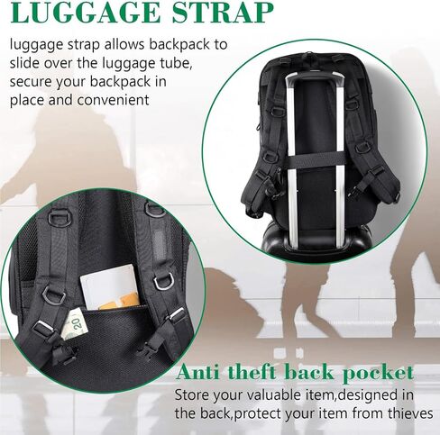 حقيبة ظهر للكمبيوتر المحمول كبيرة جدًا للسفر من Backpack Islanders مع حقيبة ظهر جامعية بمنفذ شحن USB | حقيبة ظهر للسفر للكمبيوتر مضادة للسرقة للرجال والنساء (أسود، كبير 35 لتر) in Kuwait