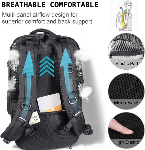 حقيبة ظهر للكمبيوتر المحمول كبيرة جدًا للسفر من Backpack Islanders مع حقيبة ظهر جامعية بمنفذ شحن USB | حقيبة ظهر للسفر للكمبيوتر مضادة للسرقة للرجال والنساء (أسود، كبير 35 لتر) in Kuwait