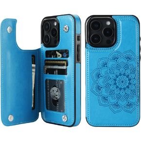 Vaburs Compatible with iPhone 16 Pro Max Case Wallet with Card Holder, Embossed Mandala Pattern Flower PU Leather Double Buttons Flip Shockproof Cover for Magnetic Car Mount 6.9 Inch (Gray)