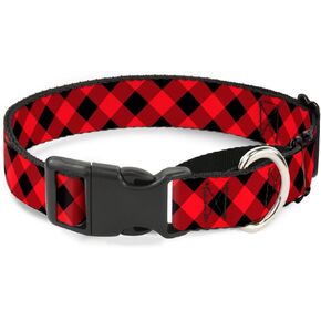 Buckle-Down Diagonal Buffalo Plaid Black/Red Martingale Dog Collar, 1" Wide-Fits 11-17" Neck-Medium