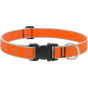 Lupine Reflective Dog Collar 1" Wide Orange Diamond Adjusts from 16" to 28"
