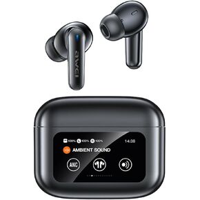 AWEI Wireless Earbuds Bluetooth 5.4, Smart Touch Screen Wireless Earphones LED Colour Screen with Touch Control, Sport Waterproof Wireless Bluetooth Headphone, Suitable for iPhone/Android （Black）