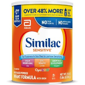 Similac Sensitive Infant Formula, for Fussiness & Gas Due to Lactose Sensitivity, Baby Formula Powder, 29.8-oz Can