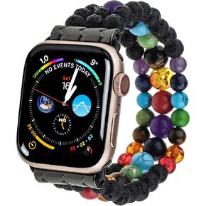 Bracelet Apple Watch Band beaded Compatible with 38mm/40mm/41mm 42mm/44mm/45mm for Women Men - Handmade 7 Chakra Elastic Wristband Watch Strap - iWatch Series 8 7 6 5 4 3 2 1 SE