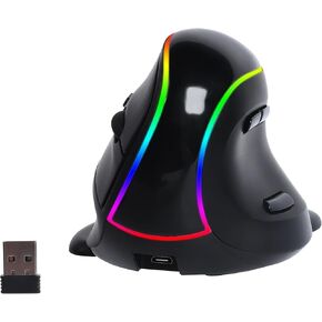 Vertical Wireless Mouse, 3-Mode Ergonomic Design Mice with Removable Palm Pad,Colorful RGB Backlight and 7-Button Design, Rechargeable Portable Mouse for Windows, Mac, Laptop,PC(Black)