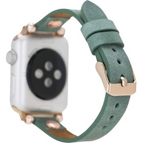 Handmade Leather Watch Band for Apple Watch Series 9 8 7 6 5 4 3 2 1 SE Ultra 2 1 Compatible with 38 40 41 42 44 45 49mm Apple Watch Bands for Women & Men 7-9 Inches Size, Lemon Grass