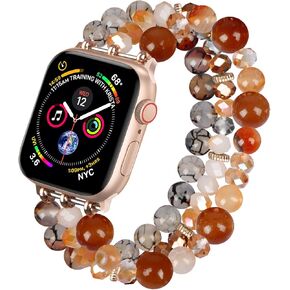 Beaded Bracelet Compatible with Apple Watch Band 38mm 40mm 41mm 42mm 44mm 45mm for Women Girls, Fashion Replacement Elastic Stretch Strap for iWatch Series 9/8/7/SE/6/5/4/3/2/1