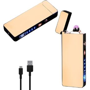 Lighter Electric Lighter Dual Arc Lighter Rechargeable USB Lighter Flameless Lighter Plasma Lighter with Rhythmic Flashing Battery Indicator (Black)