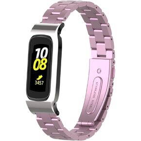 Metal Watchband Compatible with Samsung Galaxy Fit2 SM-R220 Stainless Steel Protective Frame Case Design Wrist Strap Bracelet Replacement for Fit 2 SM-R220 Smartwatch Accessory