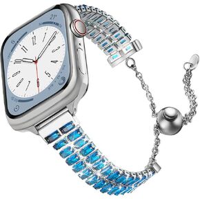 Sparkle Diamond Silver Apple Watch Band for Women 38mm 40mm 41mm 42mm 44mm 45mm 49mm, Shine Fancy Rhinestone Apple Watch Strap Bracelet Wristband for iWatch Series Ultra 2/Ultra 9 8 7 6 5 4 3 2 1 SE