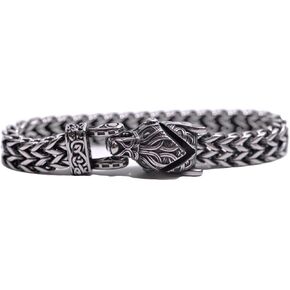 LangHong Norse Viking Wolf Bracelet Men's Stainless Steel Mesh Chain Can Open Wolf Mouth Bracelets Talisman Jewelry