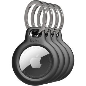 حامل آمن من Belkin Apple AirTag مع حلقة مفاتيح + حزام - جراب مقاوم للخدش مع وجه مفتوح وحواف مرتفعة - ملحق سلسلة مفاتيح AirTag الواقية للمفاتيح والحيوانات الأليفة والأمتعة والمزيد - أسود (4 عبوات) in Kuwait