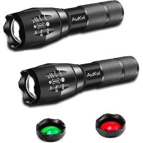 3-Color-Light Flashlight Tactical Flashlight with Red Green Filter Zoom 2000 lumens 5 Modes Waterproof Flashlight
