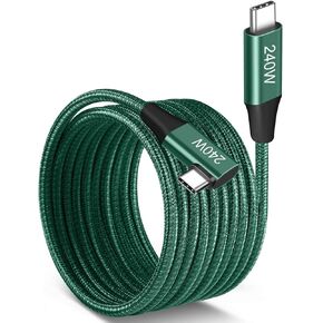 240W USB-C to USB-C Cable 10FT Green, Super Fast Charging Braided in Saudi Arabia