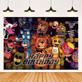 Freddy's Backdrop, 5 Nights Party Background Photo Booth Banner Large Fabric Artistic for Birthday Party Decorations (Red)