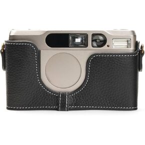 Contax T2 Case, BolinUS Handmade Genuine Real Leather Half Camera Case Bag Cover for Contax T2 Camera With Hand Strap (LavaBrown)