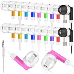 15 Pack Kids Earbuds Headphones Bulk for School Classroom, Student Wired Earphones with 3.5 mm Jack Multi Colored Perfect for Library Museums and More (10 Mixed Colors)