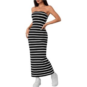 Floerns Women's Sleeveless Tube Top Sexy Strapless Bodycon Maxi Club Dress