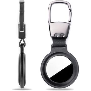 Ronton Airtag Keychain Holder - Protective Apple Airtag Case - Scratch Resistant Metal Air Tag Holder Anti-Lost Airtag Dog Collar Holder with Magnetic Closing Feature -Bonus Front/Back Protective Film