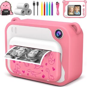 Kids Instant Printing Camera with Print Papers2.4 inch 1080P LCD Screen Dual Camera Toddler Camera(Pink)