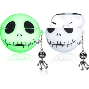 Jowhep Case for AirPod Pro 2019/Pro 2 Gen 2022 Cartoon Cute Silicone Cover Kawaii Funny Unique Stylish Soft Protective Keychain for Air Pods Pro Girls Boys Women Cases for AirPods Pro Luminous Skull