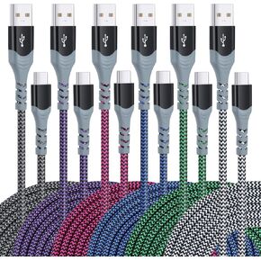USB Type C Cable 10ft Fast Charging, Pofesun (6Pack 10ft) USB-A to USB-C Charge Braided Cord Compatible with Samsung Galaxy S10 S10E S9 S8 S20Plus Note 10 9 8,Moto Z-Black,White,Blue,Green,Purple,Rose