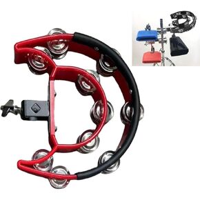 Hi Hat Tambourine Half Moon Drum Set Mounted Tambourine Double Row Bells with Mounting Eye Bolt Tambourine for Drum Kit Percussion Accessories