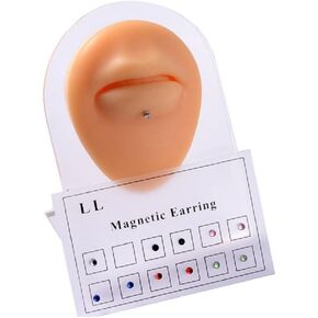 Magnetic 12pcs Stainless Steel Crystal Fake Ear Stud Earrings Nose Lip Ring Clip on Cubic Zirconia Tragus for Women Men Multicolor Non Piercing Jewelry Set