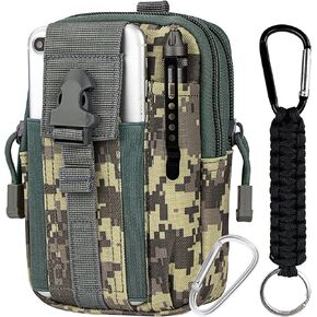 bvya Tactical Molle Phone Pouch Outdoor Compact Utility Gadget Waist Belt Gear Pocket Phone Holder for iPhone 15 Pro Max/15 Pro/15/14 Pro Max/13 Pro Max/12 Pro Max/11 Pro Max with D-ring Carabiner
