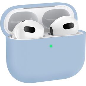 Compatible with Airpods 3 Case, Triple-Layer Protective Silicone Case for AirPods 3rd Generation (2021 Released) Charging Case Cover, Shockproof and Skin-Friendly, Front LED Visible-Sky Blue