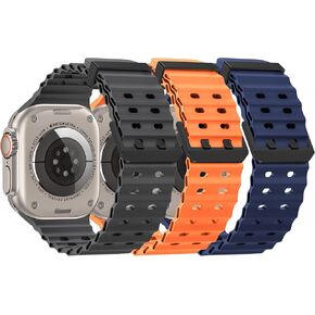 3 Pack Ocean Band Compatible with Apple Watch Ultra 2 Band 49mm 46mm 45mm 44mm 42mm Men Women, Soft Silicone Sport Ultra Bands Breathable Strap for iWatch Ultra 2/Ultra/SE/Series 10/9/8/7/6/5/4/3